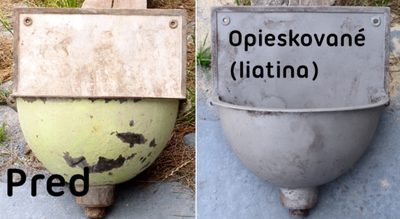 Liatinové umývadlo pred a po opieskovaní